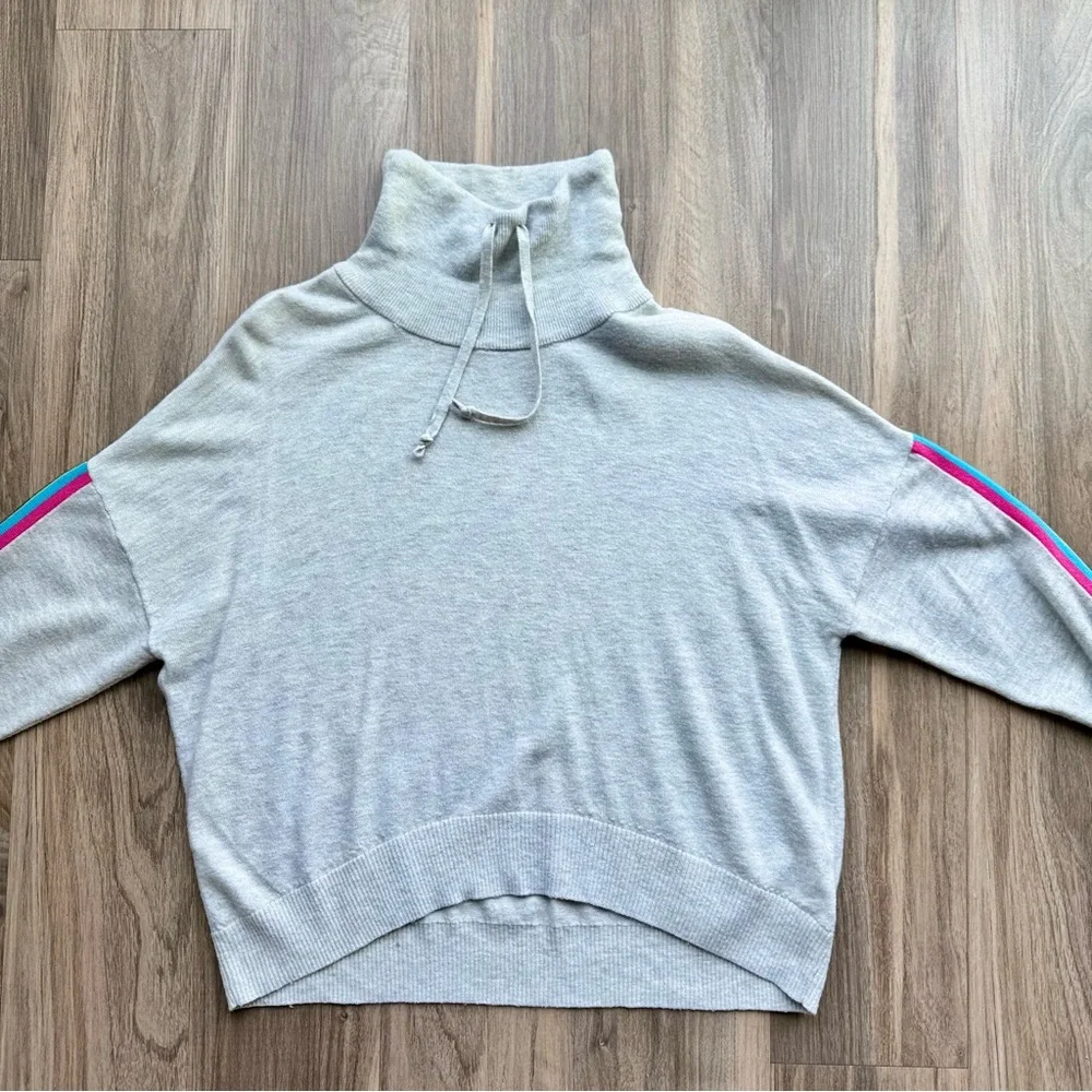Love‎ by Gap Stripe Lurex Turtleneck Sweater Merino Blend Gray M